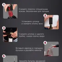 Набор сомелье электрический LSH-04, пробка, аэратор, штопор, от батареек, чёрный