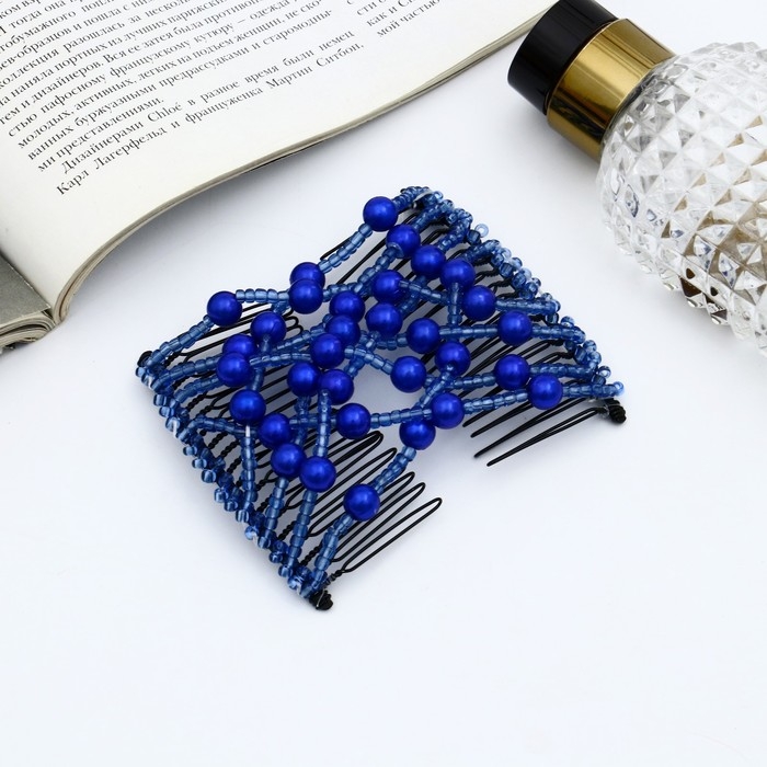 Зажим для волос Зажим для волос "Жемчужная сетка" шарики, 9 см, синий