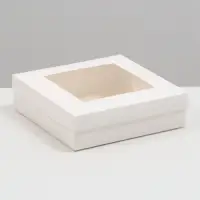 Коробка складная, крышка - дно, с окном, белая, 23&times;23&times;6.5 см