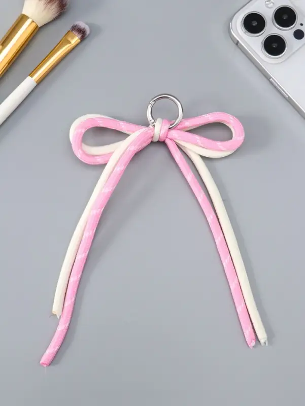 Брелок на карабине "Двойной бант" розово-белый 20х9,5х1 см