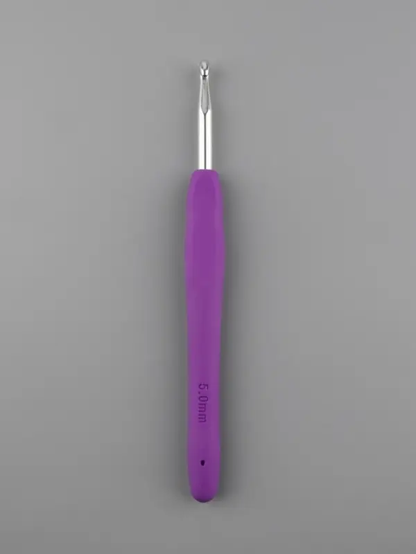 Крючок для вязания, с силиконовой ручкой, d=5 мм, 14 см, фиолетовый