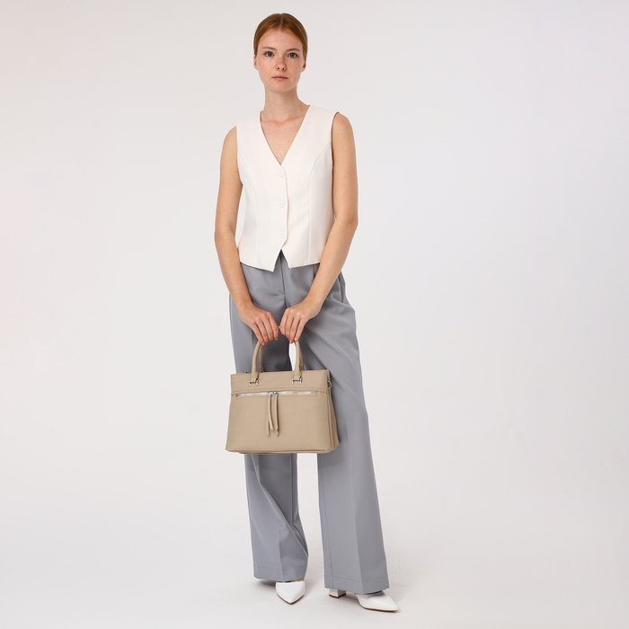 Сумка-тоут на молнии, 2 наружных кармана, цвет бежевый