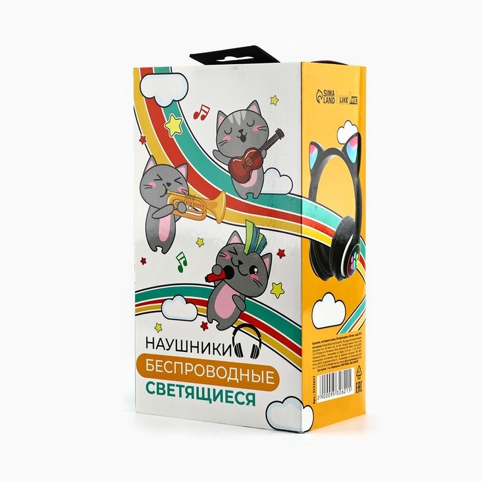 Наушники светящиеся ушки, беспроводные «Котик», черные W-03 Наушники светящиеся ушки, беспроводные «Котик», черные W-03