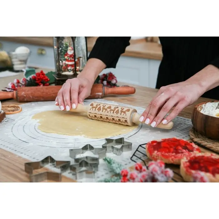 Скалка текстурная новогодняя Доляна, фигурная, 30&times;4 см, рабочая часть 11.5 см, вращающаяся