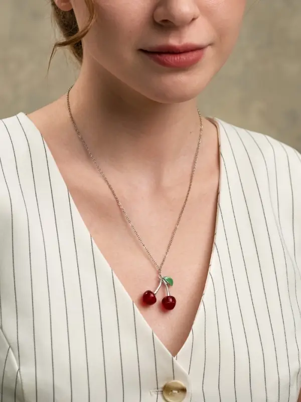 Кулон на цепочке &laquo;Черешня&raquo;, 40 см, бордово-зелёный в серебре