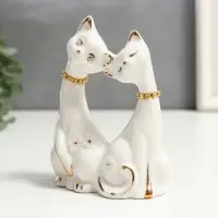 Фигурка керамика &laquo;Белые кот и кошка в цветок, ошейник из страз&raquo;, 12&times;9&times;4.5 см