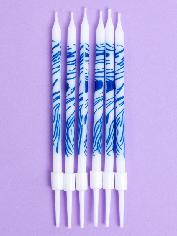 Свечи для торта  Свечи для торта "Волнистые линии", 6 шт, белый с синим