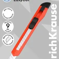 Нож канцелярский 9 мм, Erich Krause STANDARD, с системой фиксации лезвия push-lock и насадкой для безопасного отделения сегмента лезвия, МИКС