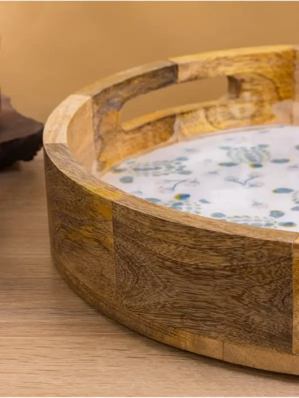 Поднос круглый с бортиками &laquo;Черепаха и цветы&raquo;, 35&times;35&times;6.5 см, дерево манго