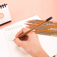 Карандаш чернографитный Deli HB 3-гранный, с ластиком, ,оранж/серый E37014