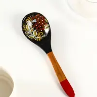 Ложка деревянная &laquo;Чернушка&raquo;, с плоским черенком, 20.2&times;6.2 см, хохлома, ручная роспись