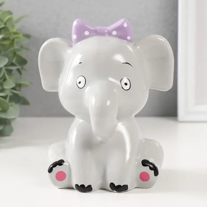 Копилка для денег &laquo;Серый слонёнок с бантом&raquo;, керамика, 12.4&times;9.9&times;14.2 см