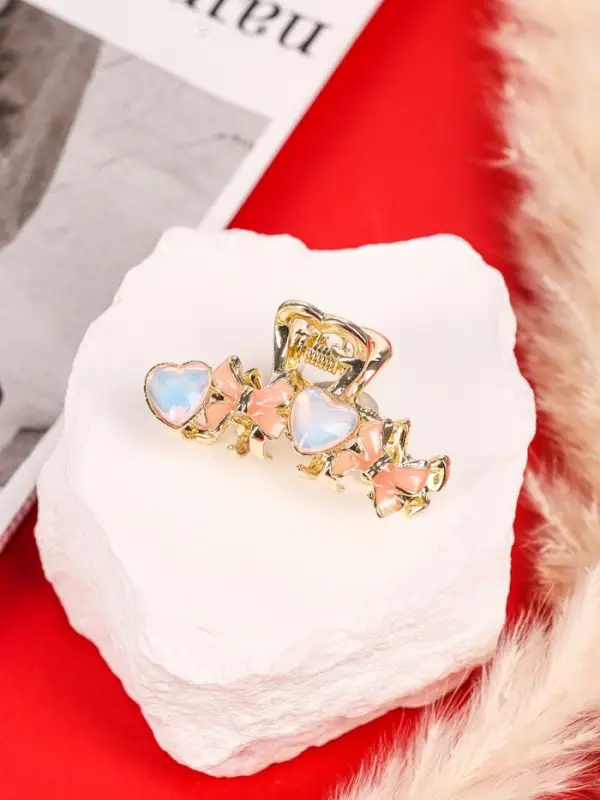 Крабик для волос &laquo;Хлоя галант&raquo;, сердца банты, 4.5 см, золотистый