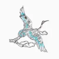Брошь "Аист в облоках", цвет бело-голубой в серебре