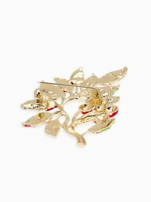 Брошь &laquo;Веточка Калины&raquo;, красно-коричневая в золоте