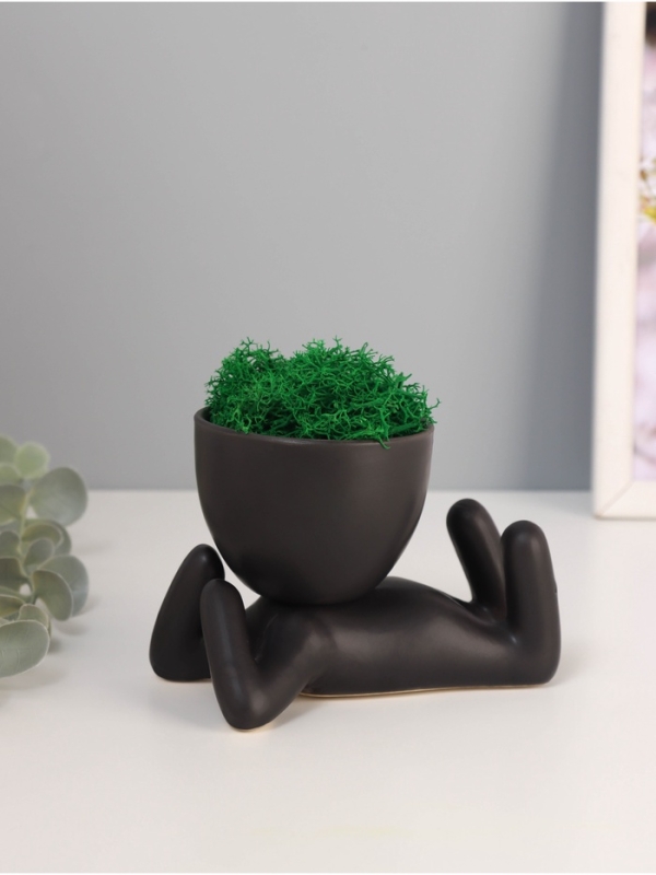 Кашпо керамика  Кашпо керамика "Мистер Грин на лайте" 8,5*7*12 см черный