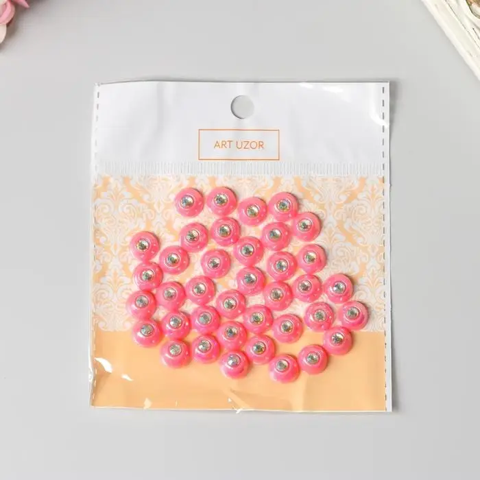 Декор для творчества пластик Декор для творчества пластик "Полужемчужина со стразой розовая" набор 40 шт 1х1х0,5 см