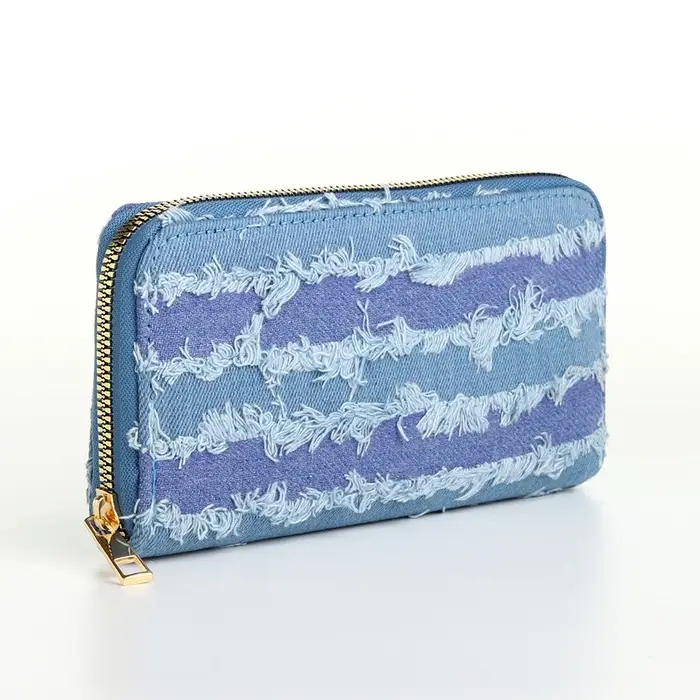 Кошелёк женский на молнии, 20&times;2&times;10 см, джинсовый, в полоску, голубой