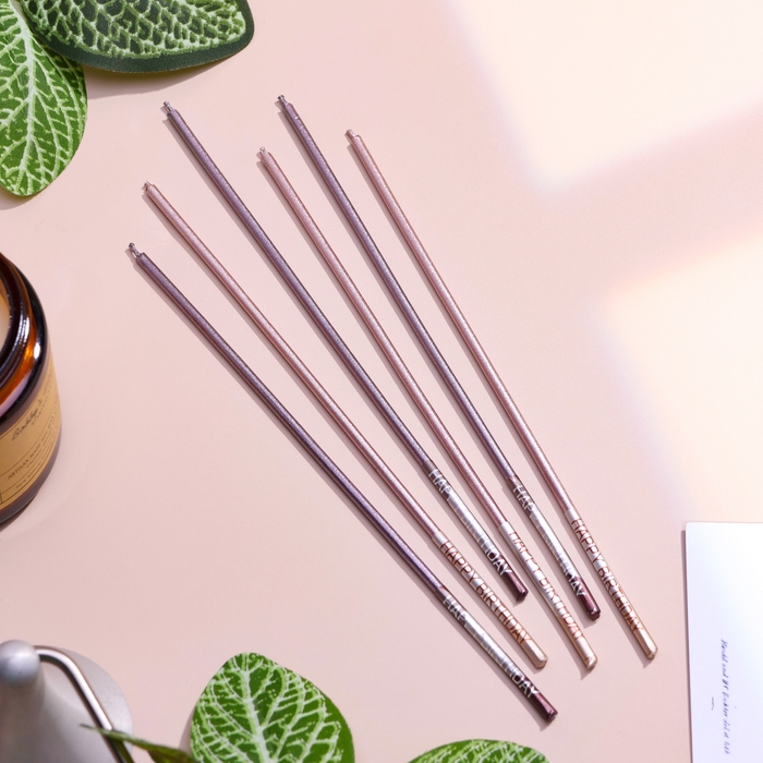 Набор свечей в торт, 6 штук Набор свечей в торт, 6 штук "Happy", 17 см, фиолетовый с металликом