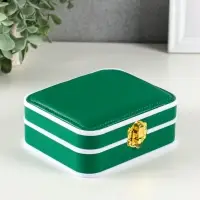 Шкатулка пластик, кожзам для украшений 6 ячеек, 10 полос, зелёная 13,5х11,5х5,5 см