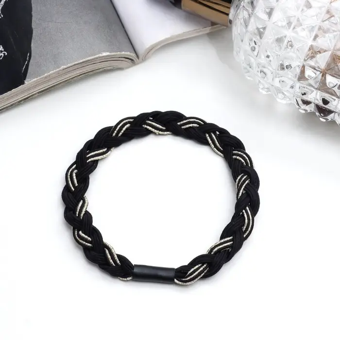 Резинка для волос "Спорт элит" косичка блеск, 5 см, чёрный