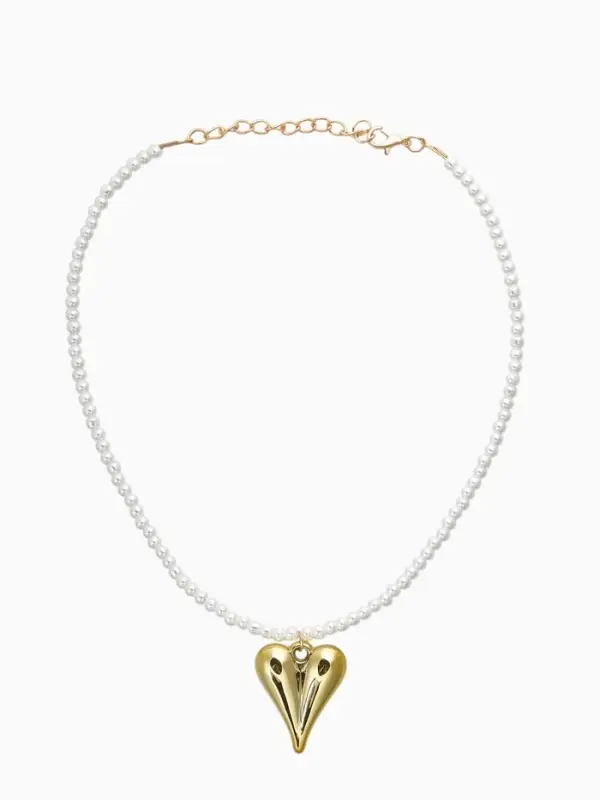 Чокер «Сердце» жемчужные бусины, цвет белый в золоте, 33 см + 5 см доп, цепочка