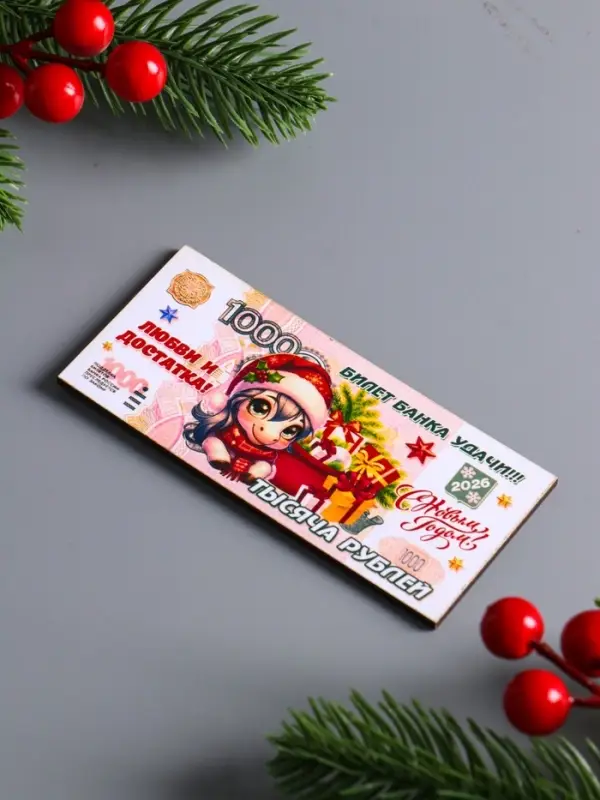 Набор новогодних магнитов "Банкноты с лошадками"вид №1 на 2026 год 5 штук