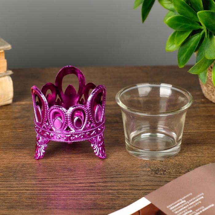 Подсвечник пластик, стекло на 1 свечу  Подсвечник пластик, стекло на 1 свечу "Капельки" розовый 7х6х6 см