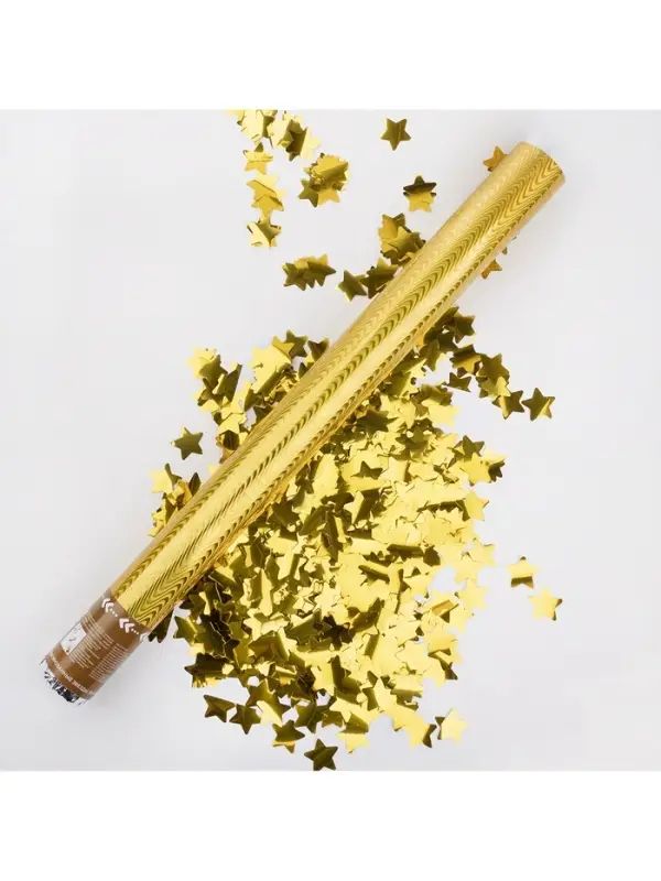 Хлопушка пневматическая "Волны, Звезды" фольга, золото, металлик (24/60 см)
