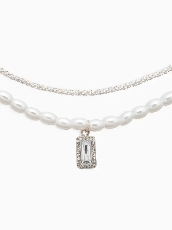 Колье жемчужное "Рис" 2 нити, 45см, цвет белый в серебре