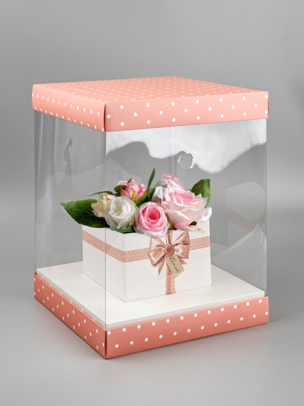 Коробка для цветов с вазой и PVC окнами складная «Для тебя», 23 х 30 х 23 см