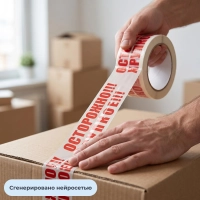 Клейкая лента Unibob с логотипом ОСТОРОЖНО!!!ХРУПКОЕ!!!50ммх66м 48мкм