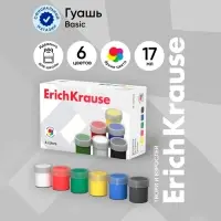 Гуашь 6 цветов &times; 17 мл ErichKrause, в картонной упаковке