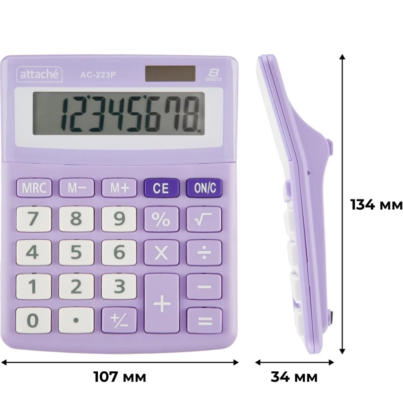 Калькулятор настольный КОМП Attache, AС-223P,8р,дв. пит, фиолет,134x107x34