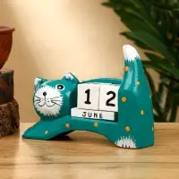 Календарь настольный «Кошка», 14×5.4×10 см, дерево, зелёный