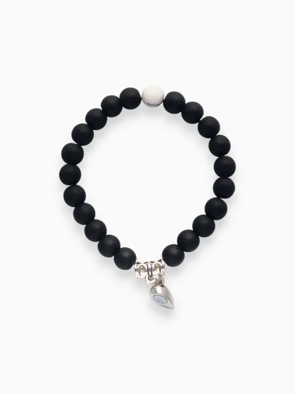 Браслеты парные &laquo;Неразлучники&raquo; на магните, сердце, чёрно-белые в серебре, d=6 см