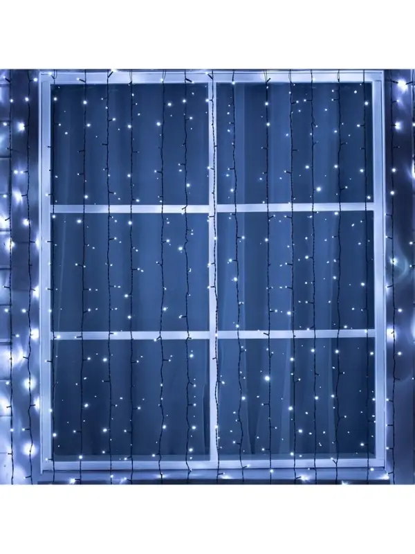 Гирлянда &laquo;Занавес&raquo; 2&times;6 м, IP44, УМС, тёмная нить, 1440 LED, свечение белое, мерцание, 220 В