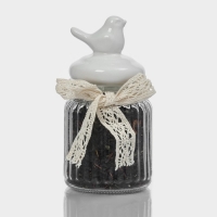 Банка стеклянная для сыпучих продуктов с керамической крышкой «Птичка», 300 мл, цвет белый