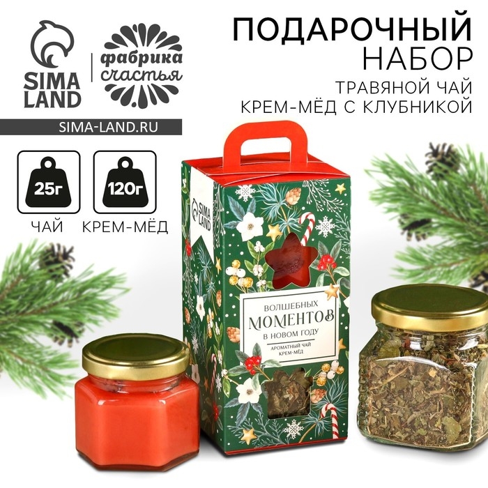 Подарочный набор новогодний «Волшебных моментов»: травяной чай, мёд кремовый с клубникой Подарочный набор новогодний «Волшебных моментов»: травяной чай, мёд кремовый с клубникой