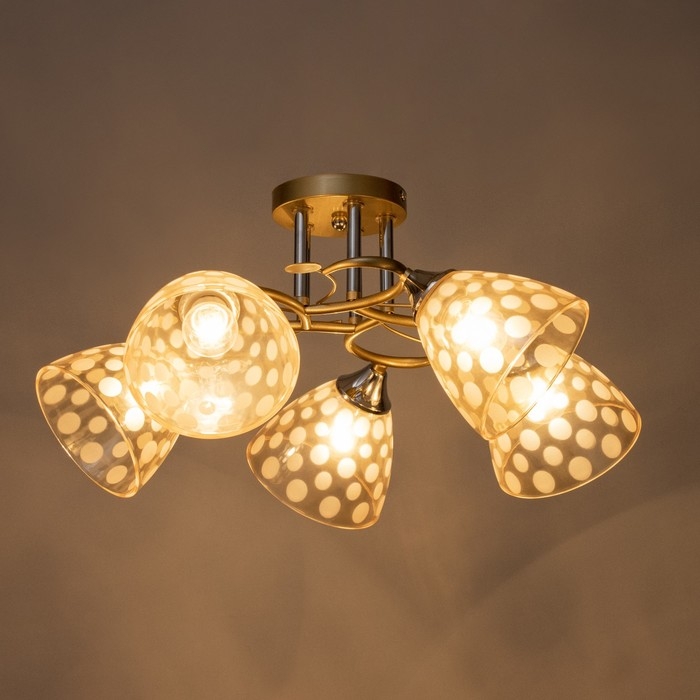 Светильник потолочный Соллар 60х60х26 , 5х60Вт Е27,Золото, хром Светильник потолочный Соллар 60х60х26 , 5х60Вт Е27,Золото, хром