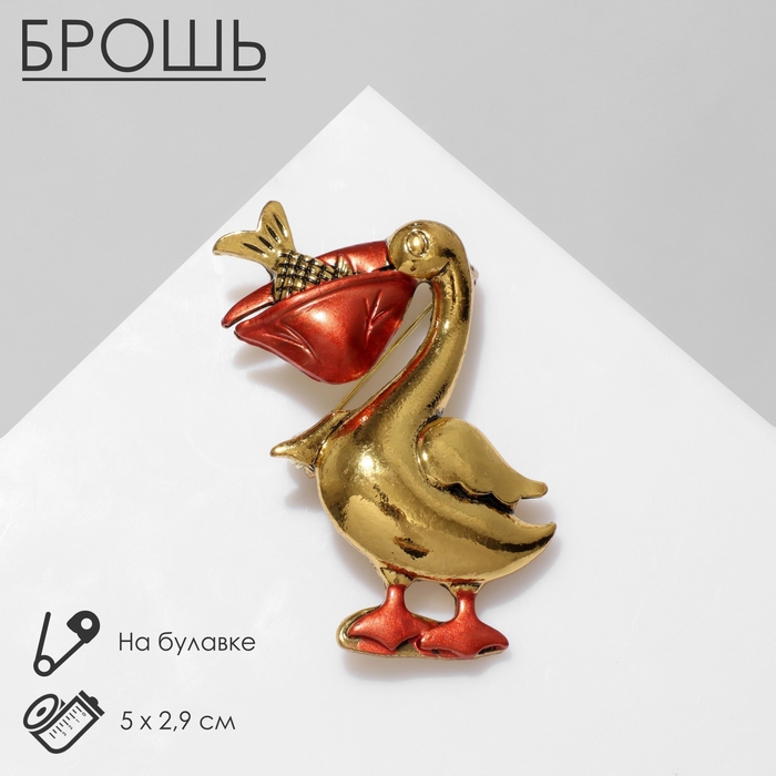 Брошь «Пеликан», цвет красный в чернёном золоте Брошь «Пеликан», цвет красный в чернёном золоте