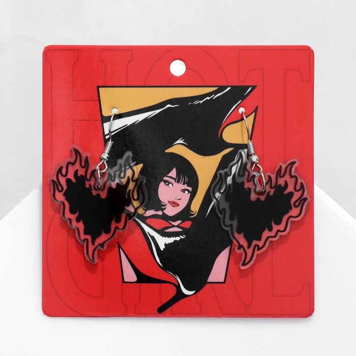 Серьги акрил «Сердце» горящее, цвет чёрный Серьги акрил «Сердце» горящее, цвет чёрный