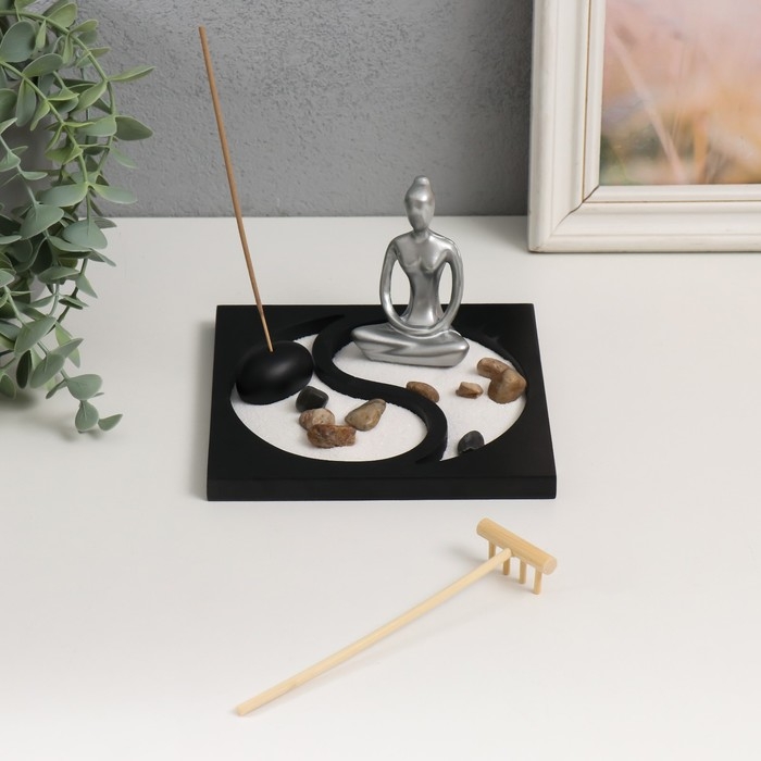 Сад камней Дзен  Сад камней Дзен "Медитация. Инь-ян" песок+аромапалочка 15х15х9,3 см