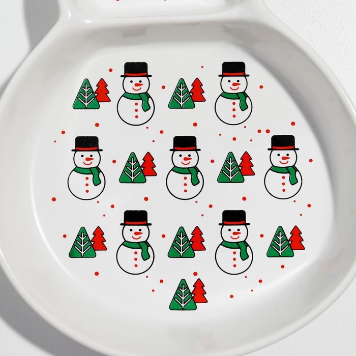 Новый год. Менажница керамическая «Снеговики», 14 х 20 х 3 см, цвет белый