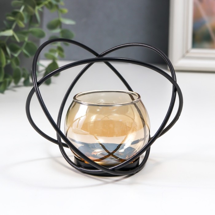 Подсвечник металл, стекло на 1 свечу "Лофт. Сплетение колец" чёрный 11х12х9.5 см
