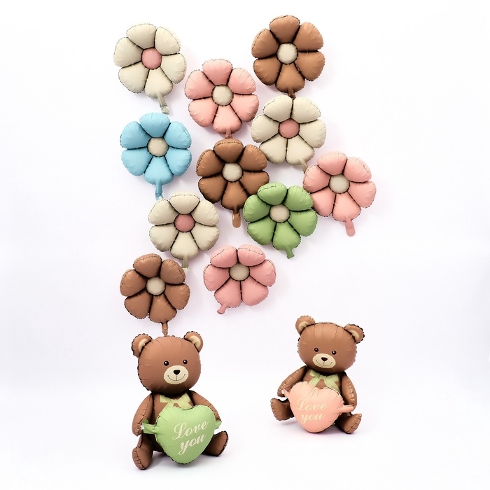 Шар фольгированный 42 Шар фольгированный 42" «Медвежонок с зелёным сердцем», матовый, цвет шоколадный, под воздух