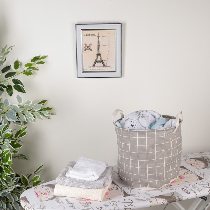 Корзина бельевая текстильная Доляна «Клетка», 30×30×30 см, цвет серый Корзина бельевая текстильная Доляна «Клетка», 30×30×30 см, цвет серый