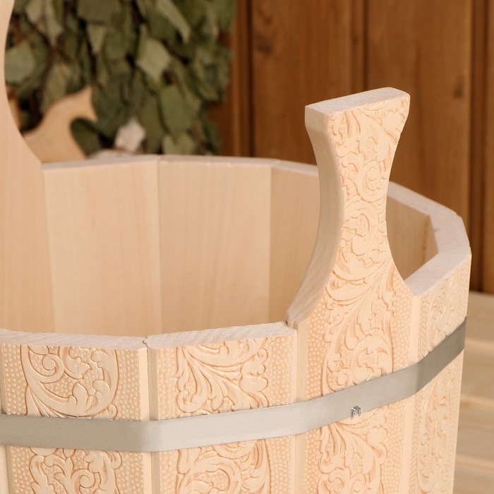 Шайка из липы, 10 л, с тиснением, УЗОРЫ Шайка из липы, 10 л, с тиснением, УЗОРЫ