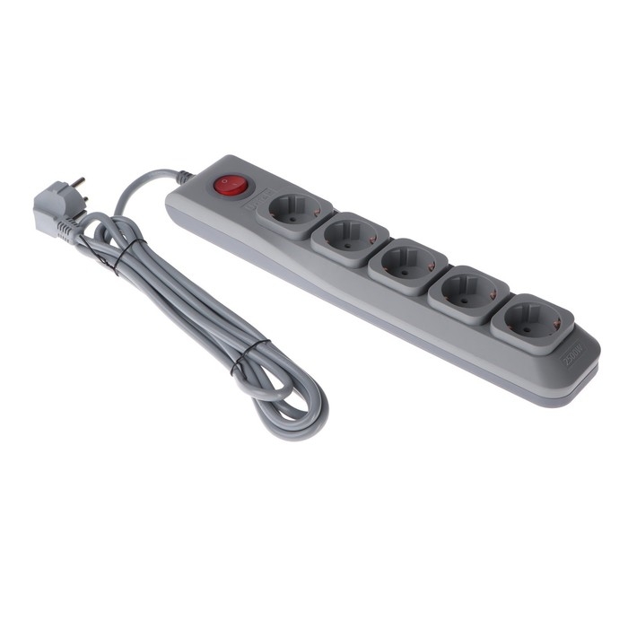 Сетевой фильтр Uniel Lux, 5 розеток, 3 м, 10 А, 2500 Вт, ПВС 3х0.75, с з/к, с выкл., серый Сетевой фильтр Uniel Lux, 5 розеток, 3 м, 10 А, 2500 Вт, ПВС 3х0.75, с з/к, с выкл., серый