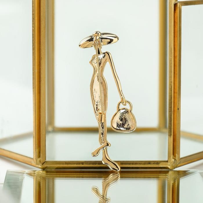 Брошь «Леди» с сумочкой, цвет красно-белый в золоте Брошь «Леди» с сумочкой, цвет красно-белый в золоте